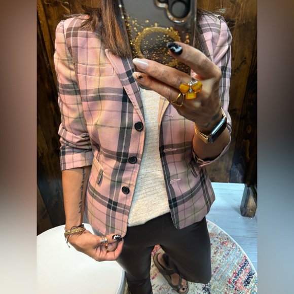 Gorgeous Pink & Khaki Plaid Blazer - Picture 1 of 11